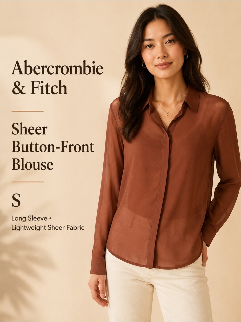 Abercrombie & Fitch Sheer Chocolate Brown Chiffon Button Down Blouse Size S
